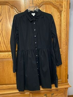 J. Crew Cotton Mini Shirt-Dress Black Women’s Sz 12 Buttoned Minimalist